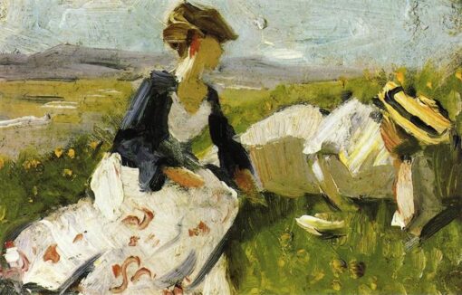 Hand-Painted Franz Marc ‘Two Women on the Hillside’ Oil Painting – Impressionist Genre Art on Canvas from Dafen Village Studio