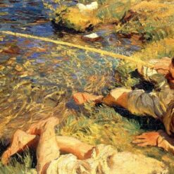 John Singer Sargent Oil Painting – Val d'Aosta. Man Fishing, c. 1907, Impressionist Genre