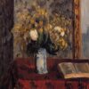 Vase of Tulips and Garnets" by Camille Pissarro – 1900 Floral Oil Painting