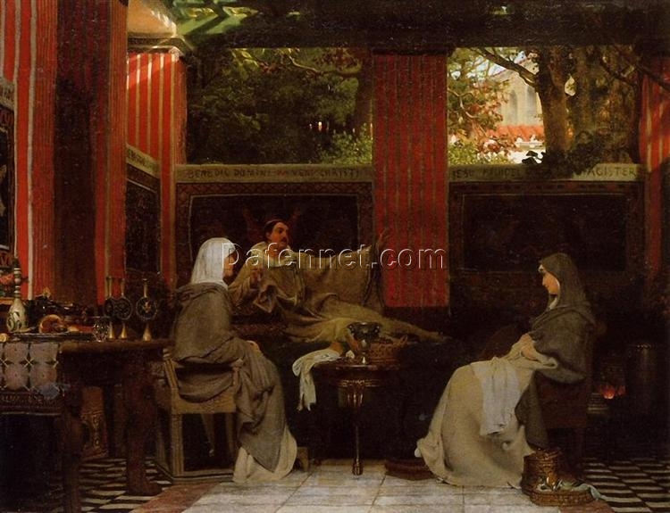 Venantius Fortunatus Reading Poems to Queen Radegonda – Romantic Oil Painting by Sir Lawrence Alma-Tadema