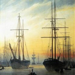 Romantic Marina Oil Painting View of a Harbour by Caspar David Friedrich (1814) – Coastal Seascape Art for Living Room and Office
