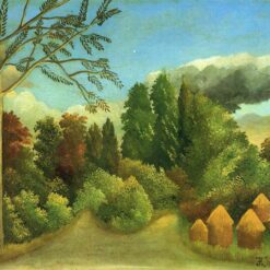 Hand-painted Henri Rousseau View of the Banks of the Oise – 1905-1906 Naïve Art Landscape Oil Painting | Canvas Reproduction of Peaceful Riverbank