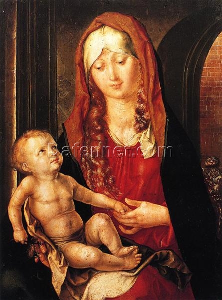 Virgin and Child before an Archway by Albrecht Dürer – 1496 Northern Renaissance Religious Oil Painting on Panel