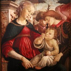 Virgin and Child with Two Angels – Early Renaissance Religious Painting by Sandro Botticelli