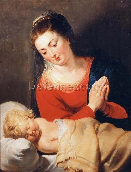 Virgin in Adoration before the Christ Child” by Peter Paul Rubens – Baroque Oil Painting