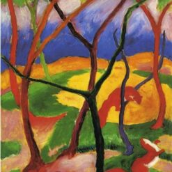 Hand-Painted Franz Marc ‘Weasels Playing’ Oil Painting - Expressionist Wildlife Art on Canvas from Dafen Village Studio