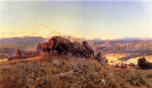Custom Oil Reproduction of When the Land Belonged to God – Animal Painting by Charles M. Russell