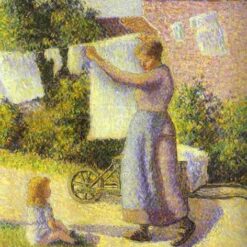 Woman Hanging up the Washing" – Camille Pissarro, 1887 Oil Painting from Musée d'Orsay Collection