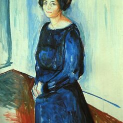 Woman in Blue (Frau Barth) by Edvard Munch – 1921 Expressionist Portrait Oil Painting