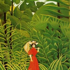 Henri Rousseau Woman in Red in the Forest – c.1907 Naïve Art Oil Painting | Handmade Canvas Art, Vibrant Nature & Figurative Scene