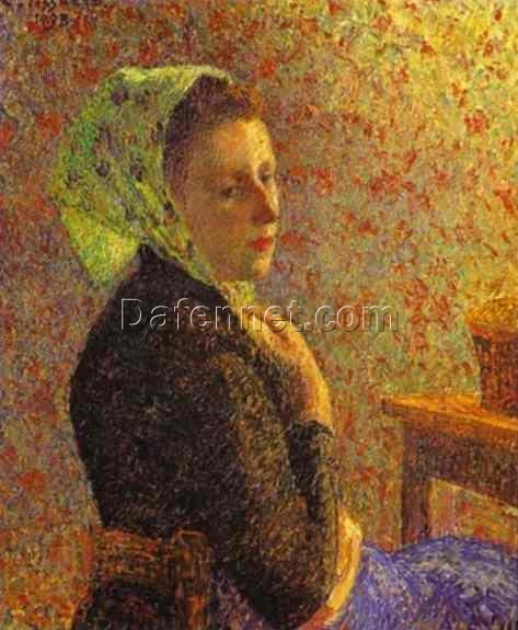 Woman Wearing a Green Headscarf” (1893) – Timeless Portrait by Camille Pissarro in Oil