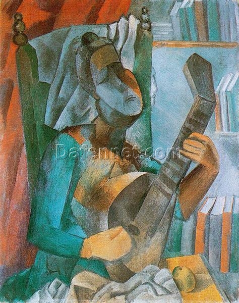 Analytical Cubism Oil Painting Inspired by Pablo Picasso – ‘Woman with a Mandolin’ on Canvas