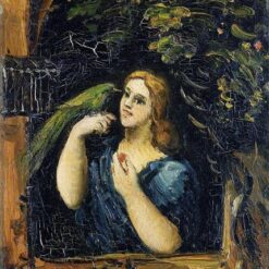 Woman with Parrot" – 1864 Oil Portrait by Paul Cézanne, Dark Romanticism Style, Private Collection