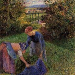 Women Gathering Grass" – Camille Pissarro, Neo-Impressionist 1883 Oil on Canvas