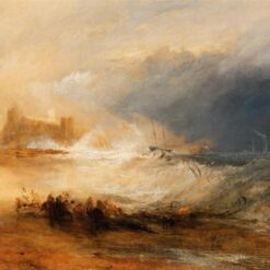 J.M.W. Turner Oil Painting – Wreckers Coast of Northumberland, c.1834, Romantic Marina Landscape