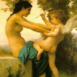 Mythological Oil Painting Reproduction of Young Girl Defending Herself Against Eros by William-Adolphe Bouguereau – Classic Academic Art