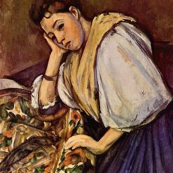 Young Italian Girl Resting on Her Elbow" – 1896 Post-Impressionist Oil Painting by Cézanne