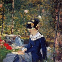 Oil Painting Inspired by Edouard Manet: Young Woman in the Garden (1880) Genre Painting on Canvas
