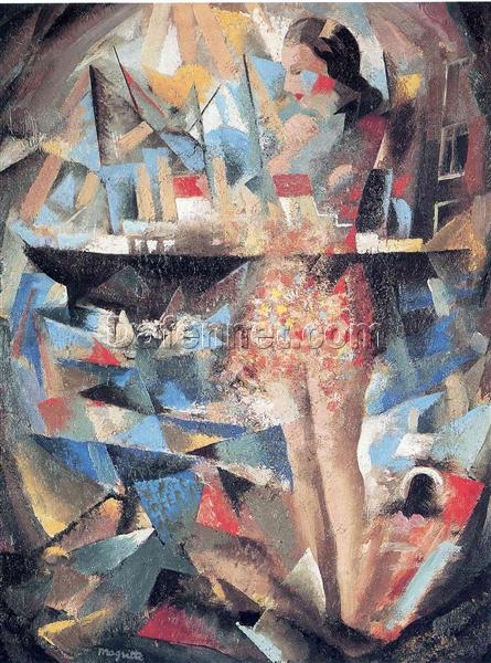 Youth Inspired by René Magritte – 1924 Cubist Symbolic Oil Painting on Canvas