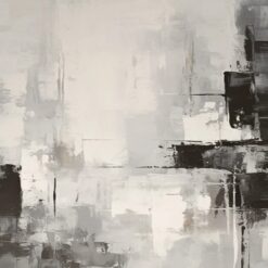 Off-White Abstract Oil Painting – Handcrafted Beige and Black Wabi-Sabi Wall Art for Modern Living Rooms