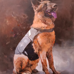 Hand-Painted Oil Painting of Police Dog – Original Artwork by Huang Wusun from Dafen Village