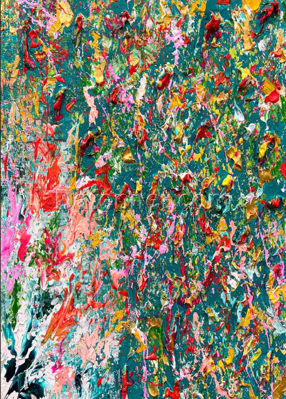 Large Abstract Multicolor Canvas Art – Textured Painting for Bedroom Wall Decor