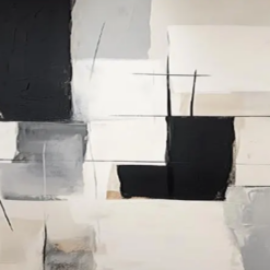 Gray and Black Abstract Canvas Oil Painting – Handcrafted Gray-White Art for Modern Living Room