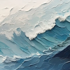 Original Blue Wave Oil Painting – Large Abstract Minimalist Canvas Art for Living Room Decor
