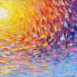 Large Abstract Sunset Seascape Canvas Oil Painting – Original Modern Custom Floral Acrylic Art for Bohemian Bedroom