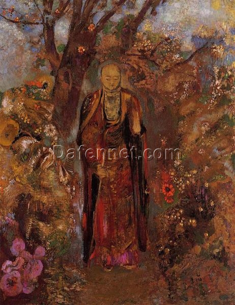 Odilon Redon ‘Buddha Walking among the Flowers’ – 1905 Symbolist Religious Oil Painting on Canvas