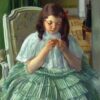 Françoise in Green, Sewing’ by Mary Cassatt – 1908 Oil on Canvas Reproduction