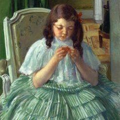 Françoise in Green, Sewing’ by Mary Cassatt – 1908 Oil on Canvas Reproduction
