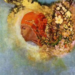 Head with Flowers’ – Symbolist Oil Painting by Odilon Redon (1907)