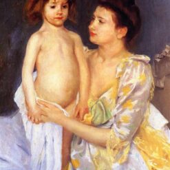 1900 Mary Cassatt ‘Jules Being Dried by His Mother’ – Hand-Painted Impressionist Oil Genre Painting Reproduction