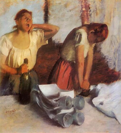 Reproduction peinte à la main de ’Blanchisseuses repassant‘ de Degas - 1884 Peinture de genre impressionniste à l'huile