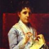 Hand-Painted Reproduction of ‘Mary Ellison Embroidering’ by Mary Cassatt – 1877 Oil on Canvas