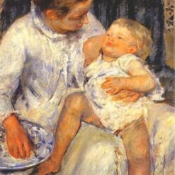 Mother about to Wash her Sleepy Child’ by Mary Cassatt – 1880 Impressionist Oil Painting Reproduction