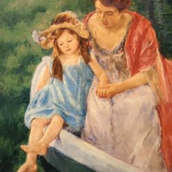 Hand-Painted Reproduction of ‘Mother and Child in a Boat’ by Mary Cassatt – 1909 Impressionist Oil on Canvas