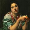 Hand-Painted Reproduction of Mary Cassatt’s ‘Peasant Woman Peeling an Orange’ – 1875 Realist Portrait