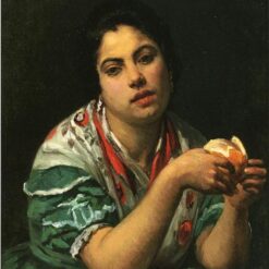 Hand-Painted Reproduction of Mary Cassatt’s ‘Peasant Woman Peeling an Orange’ – 1875 Realist Portrait