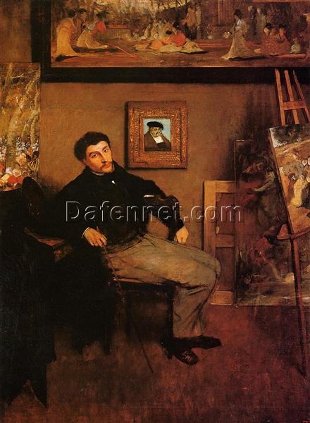 Hand-Painted Reproduction of Degas’ ‘Portrait of James Tissot’ – 1867-1868 Realist Oil Painting
