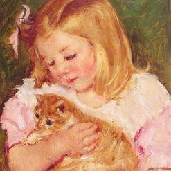 Sara Holding A Cat’ – 1908 Portrait by Mary Cassatt, Hand-Painted Reproduction