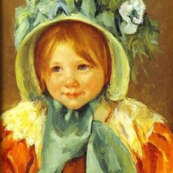 Sarah in a Green Bonnet’ – 1901 Mary Cassatt Impressionist Oil Portrait Reproduction