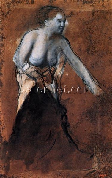 Hand-Painted Reproduction of Degas’ ‘Standing Female Figure with Bared Torso’ – 1866-1868 Impressionist Sketch on Cardboard