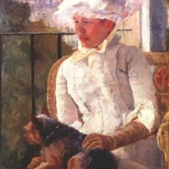 Susan on a Balcony Holding a Dog’ – 1883 Mary Cassatt Oil Portrait Reproduction