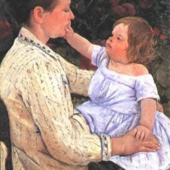 Hand-Painted Reproduction of ‘The Child's Caress’ by Mary Cassatt – 1890 Oil on Canvas
