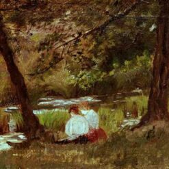 Mary Cassatt ‘Two Women Seated by a Woodland Stream’ – 1869 Impressionist Oil Painting Reproduction