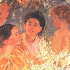 Hand-Painted Reproduction of ‘Two Young Girls with a Child’ by Mary Cassatt – 1897 Oil on Canvas