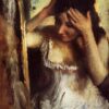 Woman Combing Her Hair in Front of a Mirror by Edgar Degas – c.1877 Impressionist Oil Portrait Reproduction