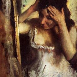 Woman Combing Her Hair in Front of a Mirror by Edgar Degas – c.1877 Impressionist Oil Portrait Reproduction